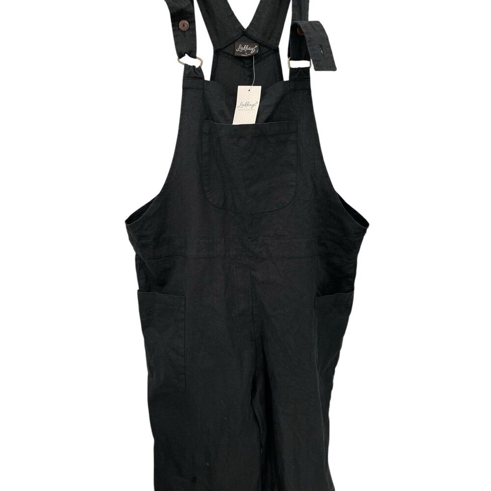 NWT Lakhays Overalls Black Cotton Hemp Lagenlook Boho Size Large - Picture 3 of 10